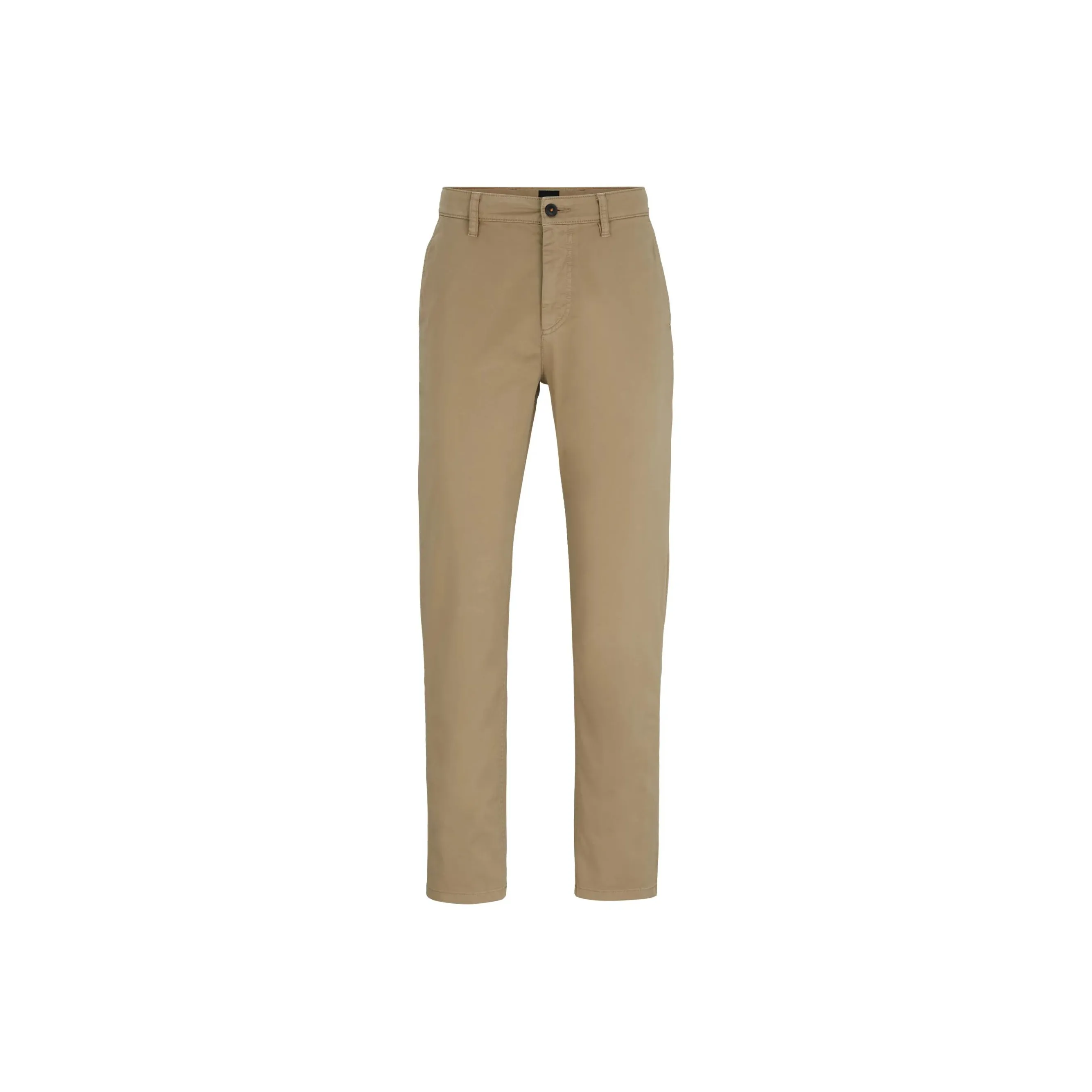 HUGO BOSS SS24 Tapered Fit Chinos In Stretch Cotton Satin Casual Pants Men's Light Coffee