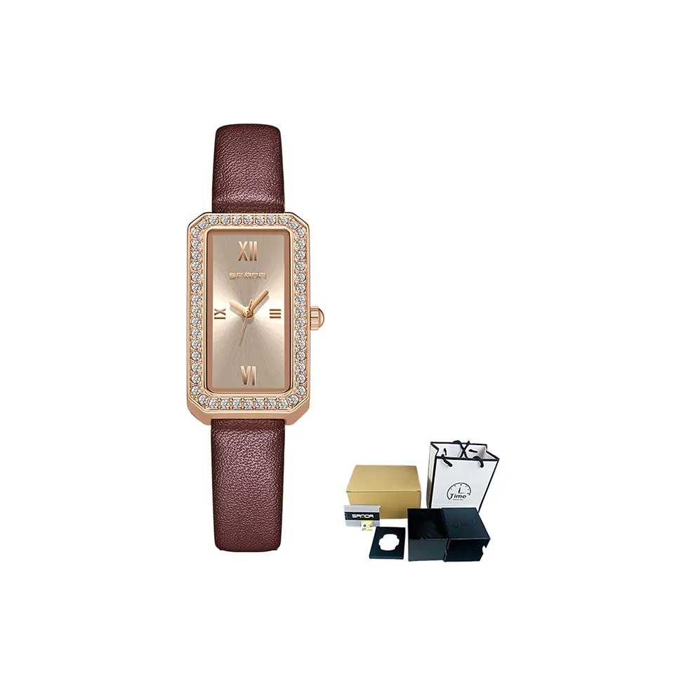 Sanda Кварцевый механизм кожаный ремешок женские часы серебристый циферблат