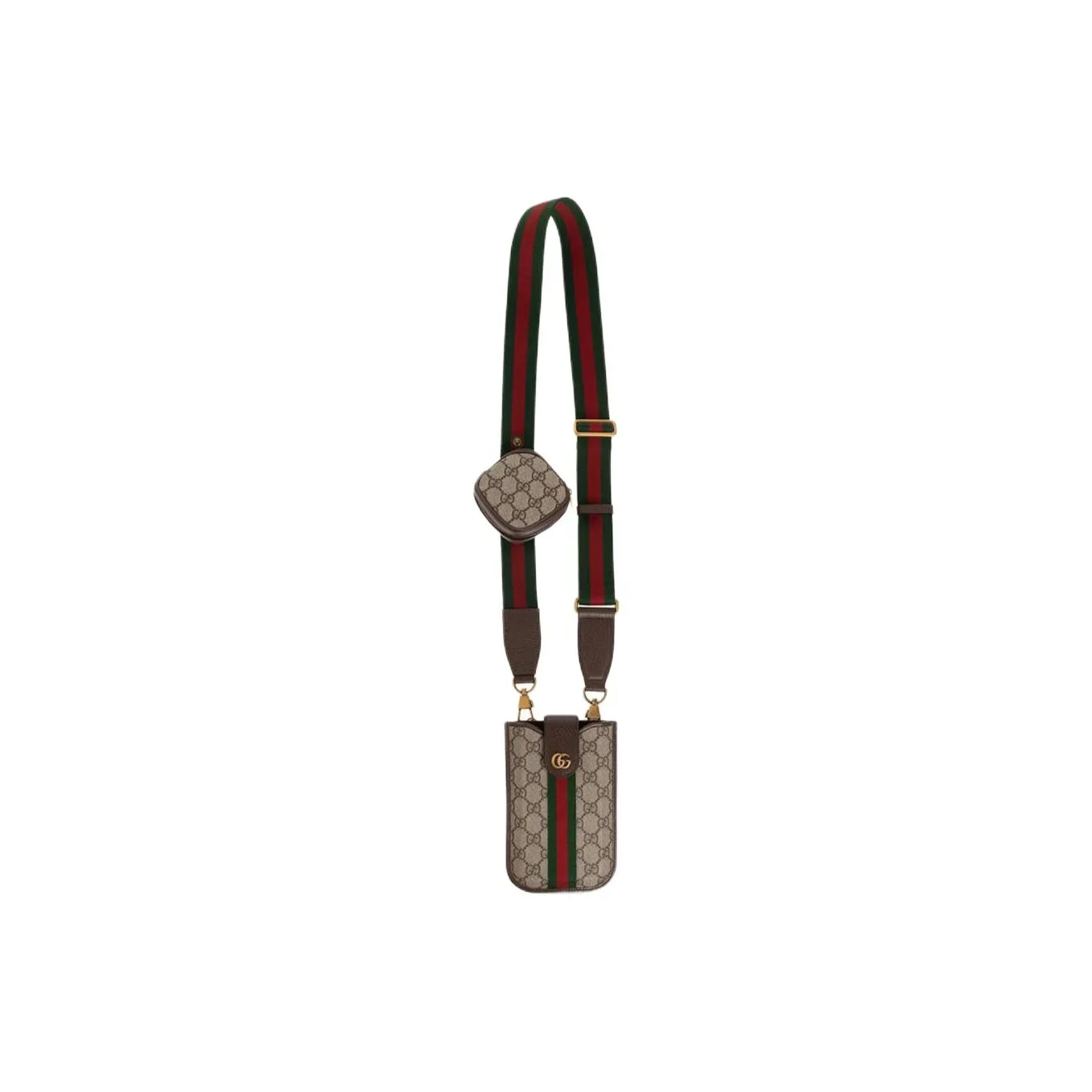 GUCCI Ophidia Canvas With Leather Trim One Shoulder Crossbody Cell Phone Pouch Men's Beige & Ebony