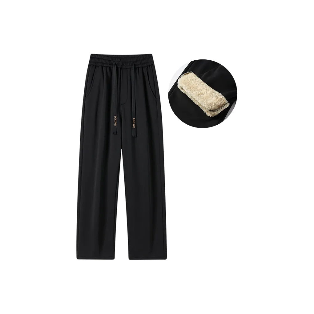 I.E Casual Pants Unisex Black Fleece Lined
