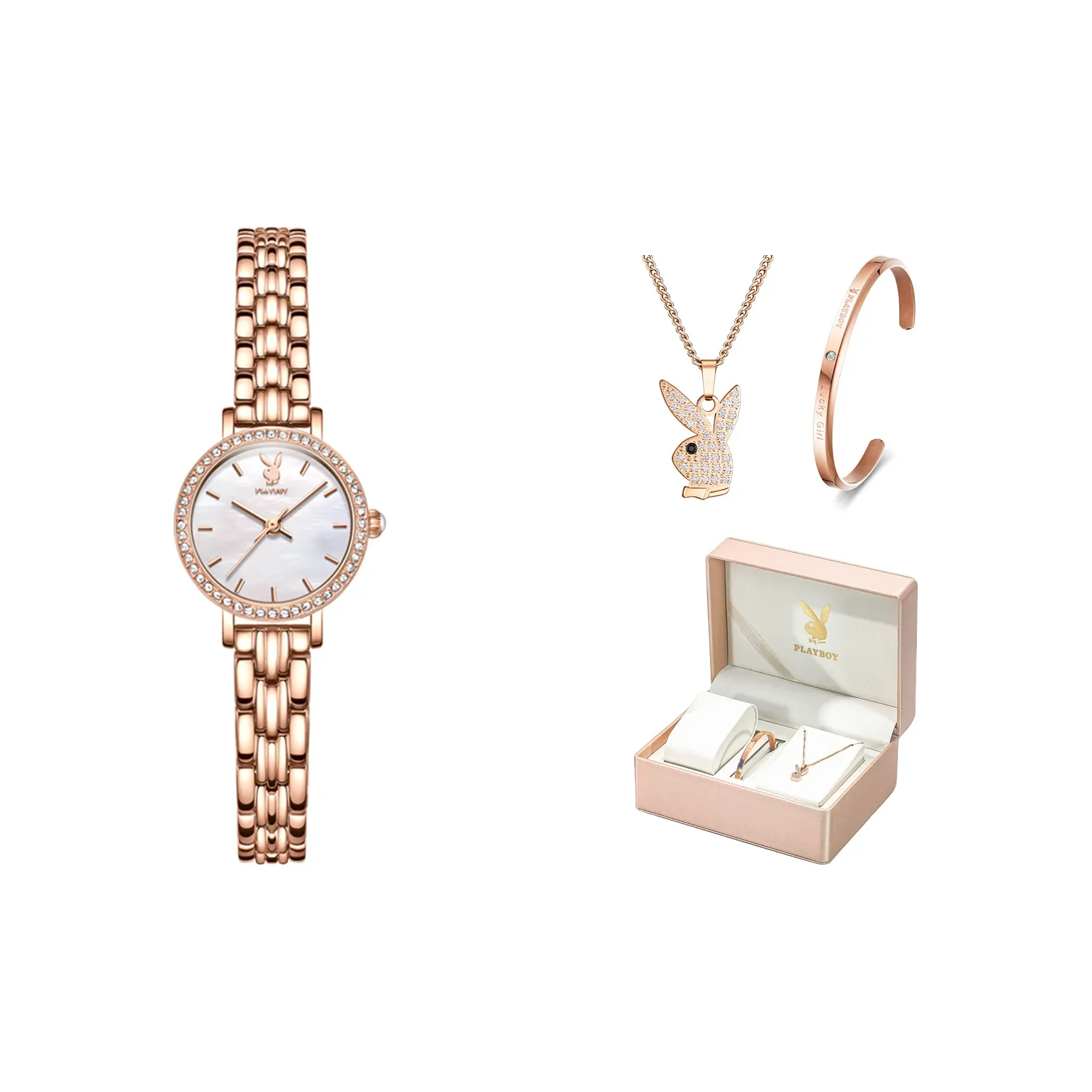 Playboy Small Round Watch Collection Кварцевый механизм ремешок из нержавеющей стали женские часы белый циферблат