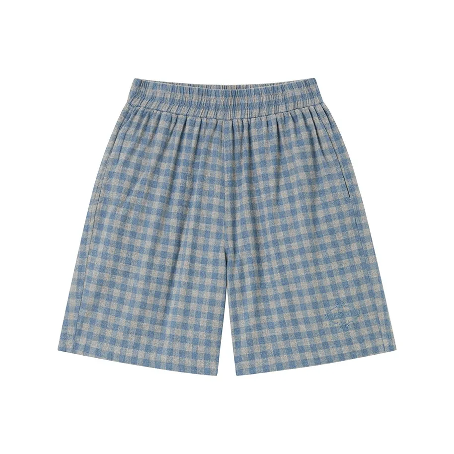 Phew Casual Shorts Men's Gray Blue Plaid