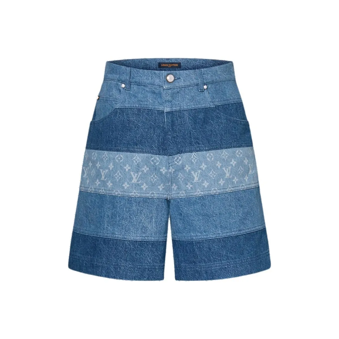 Lv Striped Patchwork Denim Shorts