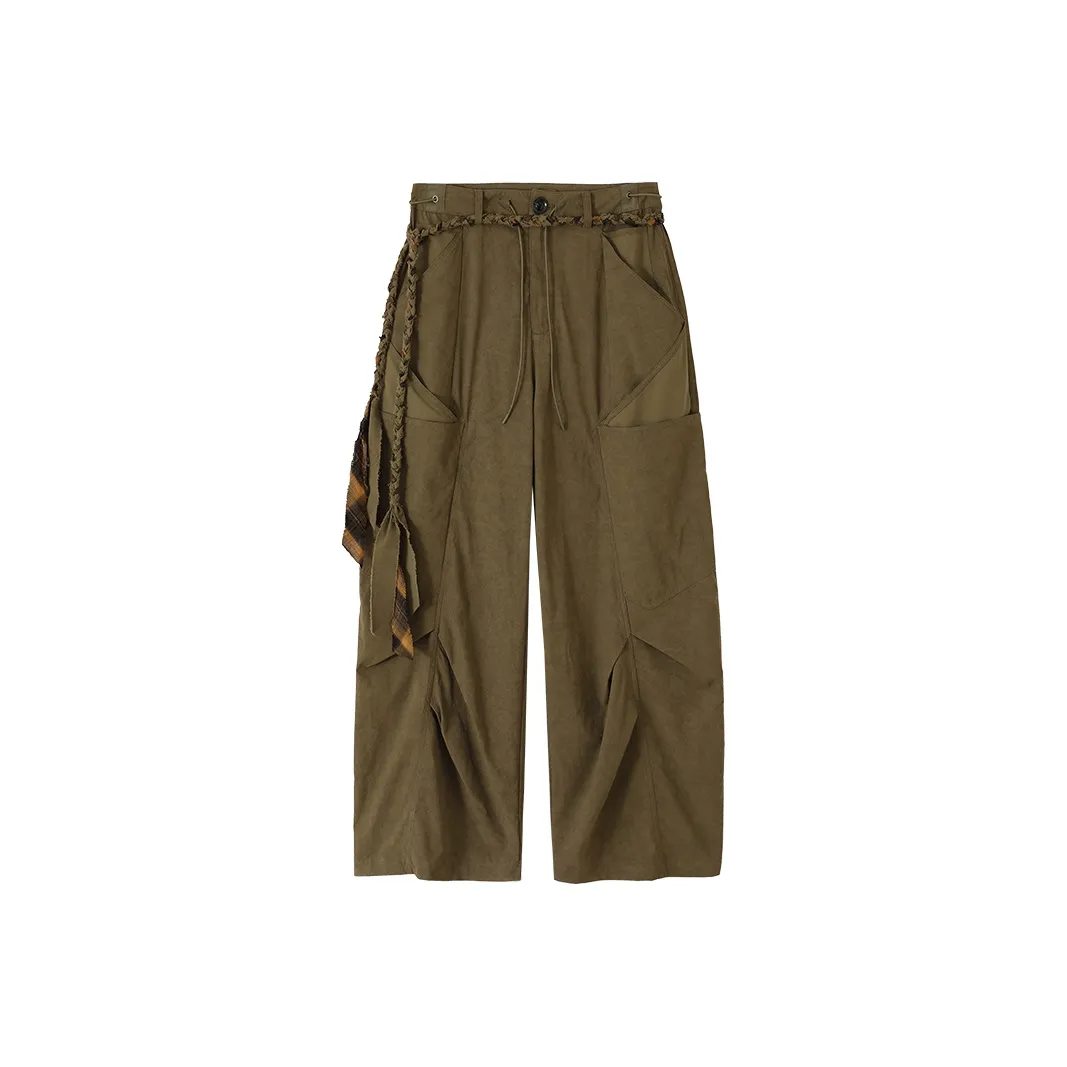 CONP Коричневые с ремнем унисекс повседневные брюки