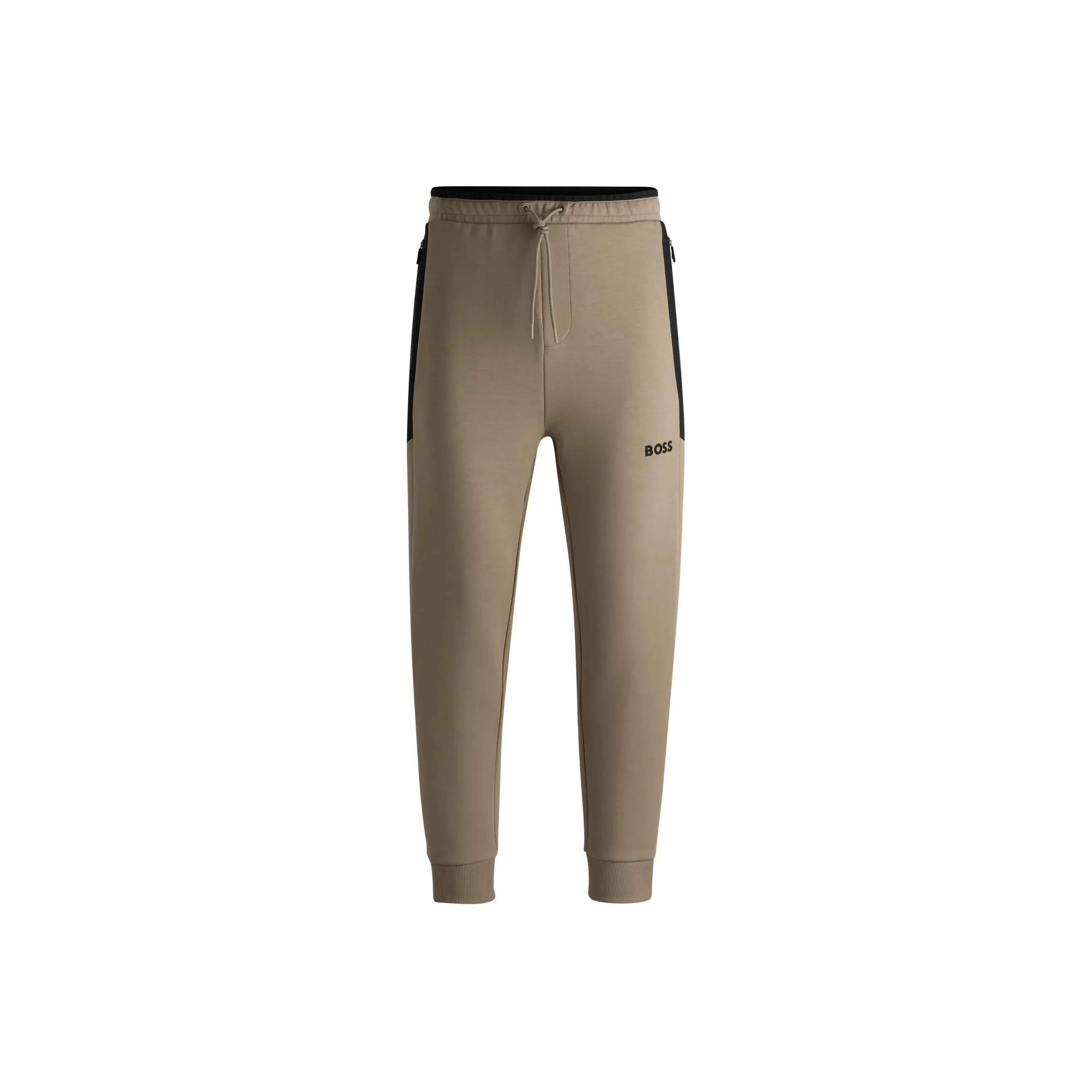 HUGO BOSS Cotton Blend Tracksuit Bottoms With 3d Moulded Logo Casual Pants Men's Khaki