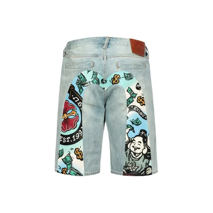 EVISU SS24 Playful Godhead Daicock Print Regular Fit Denim Shorts