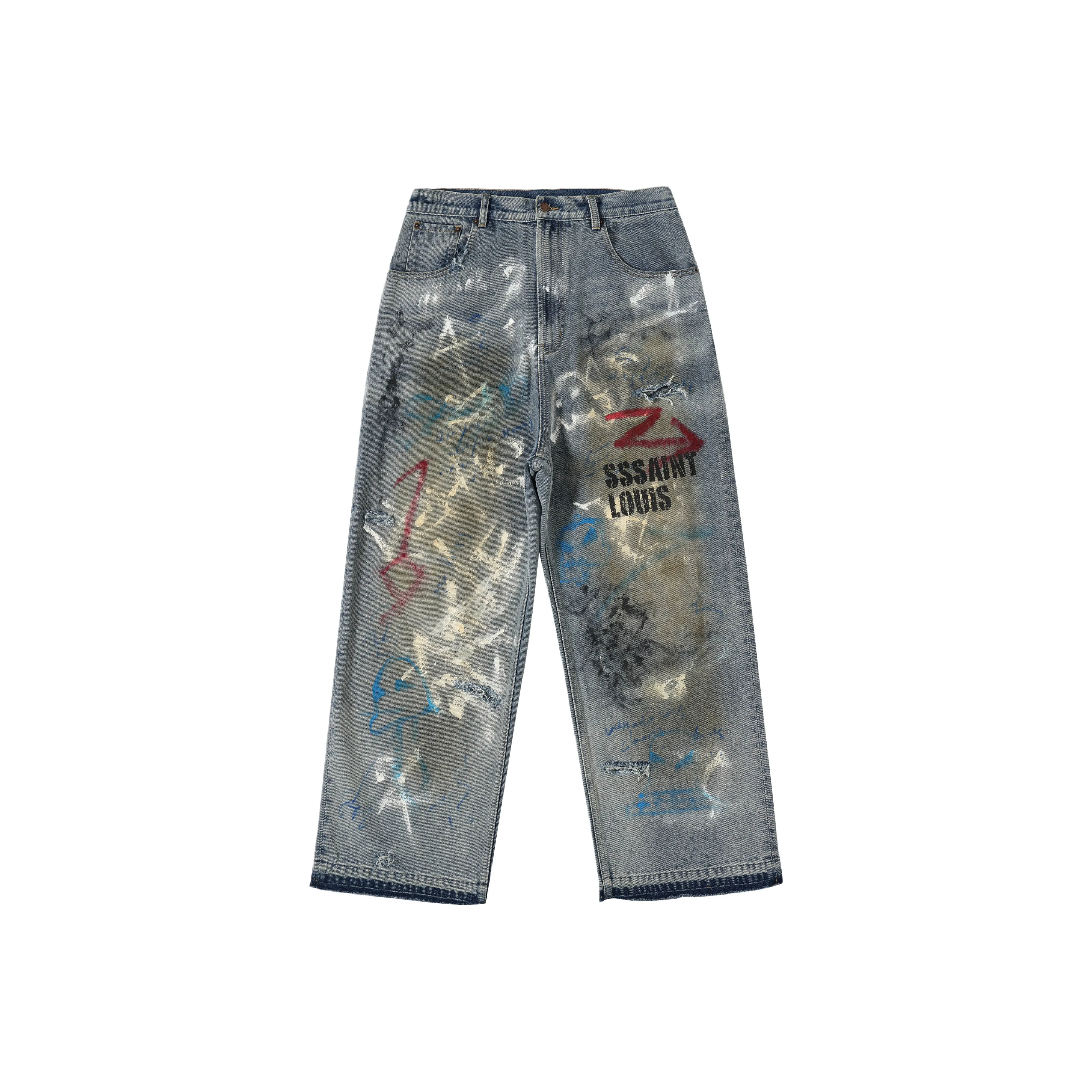 SSSAINT LOUIS Casual Pants Unisex Washed Blue