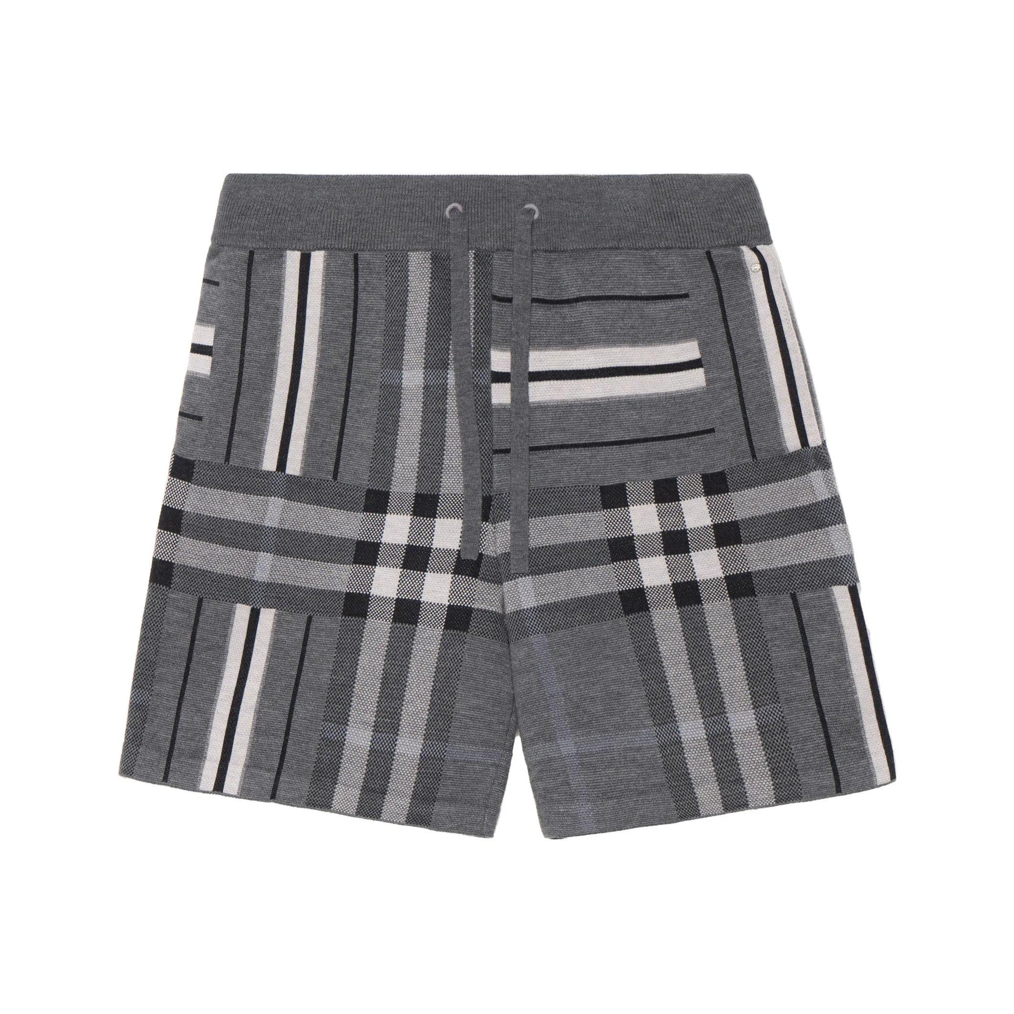 Burberry Check And Stripe Wool Blend Jacquard Shorts