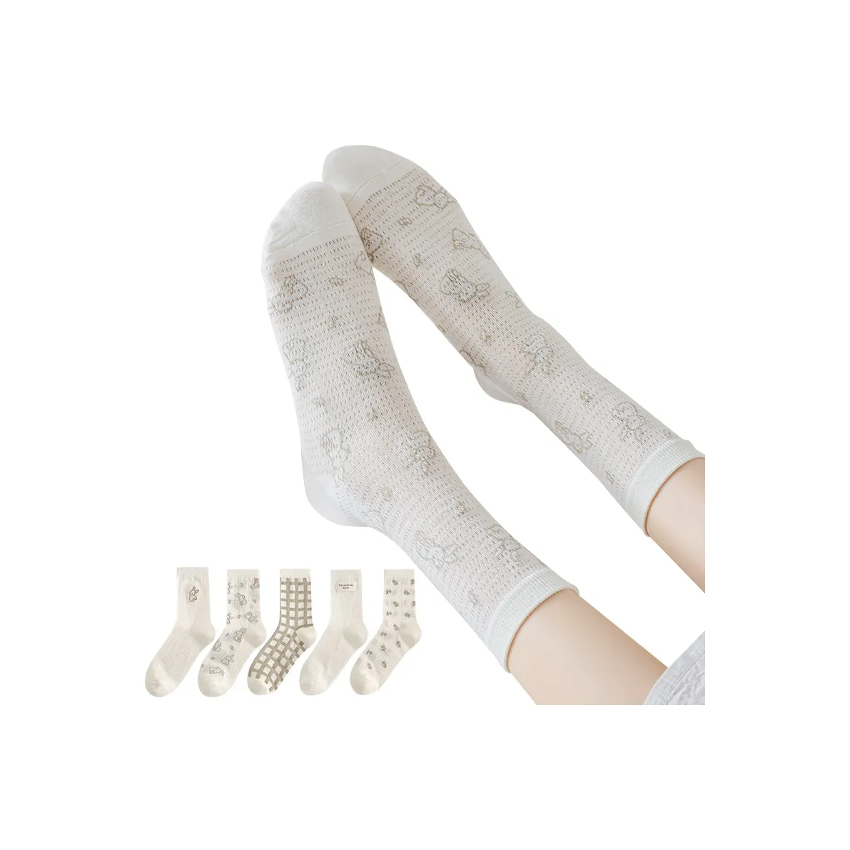Lan Miao Mid Calf Socks Women's Shopping Bag Combo Set