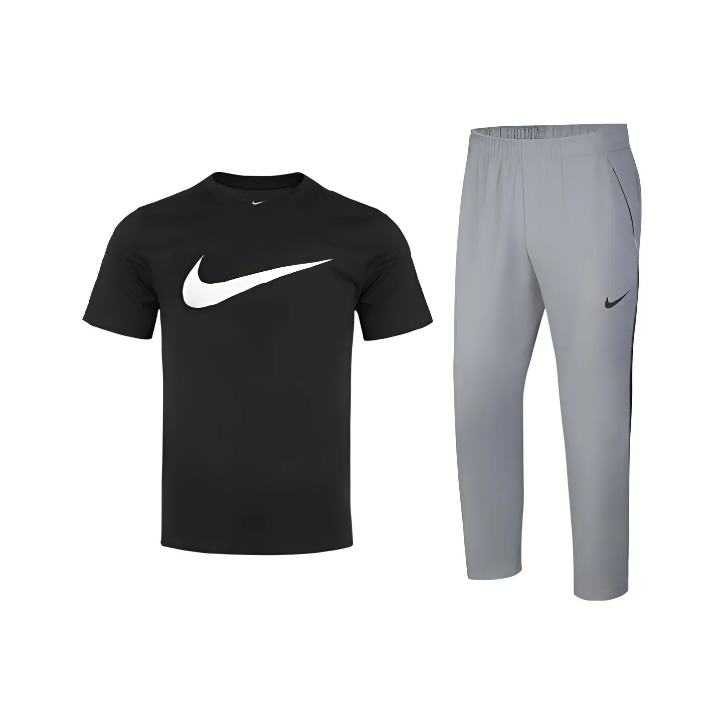 Nike Casual Sportswear Men's Set Black Short Sleeved Shirt+Light Gray Pants