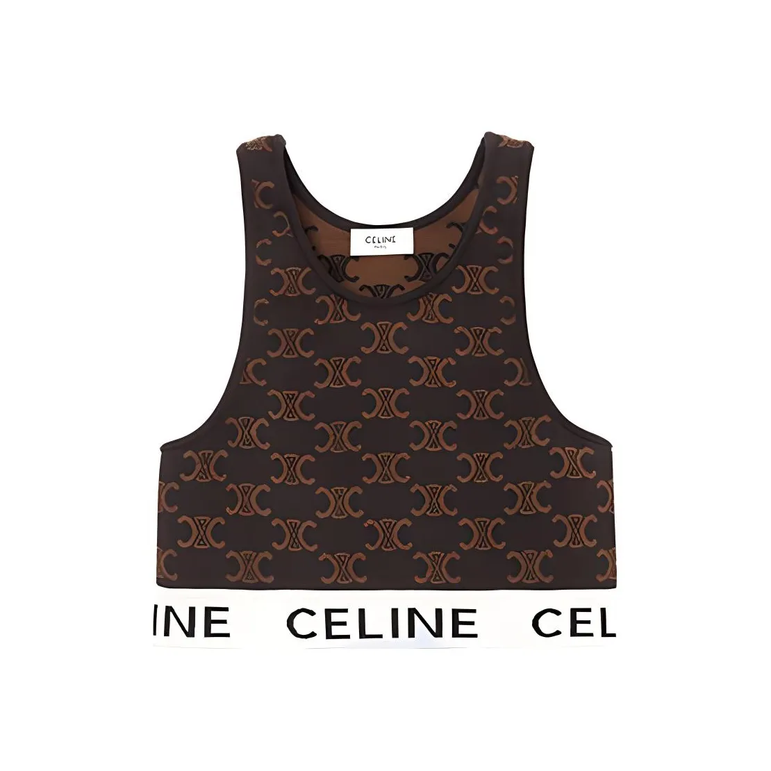 CELINE SS23 Monogram Logo Sport Silk Bra Brown