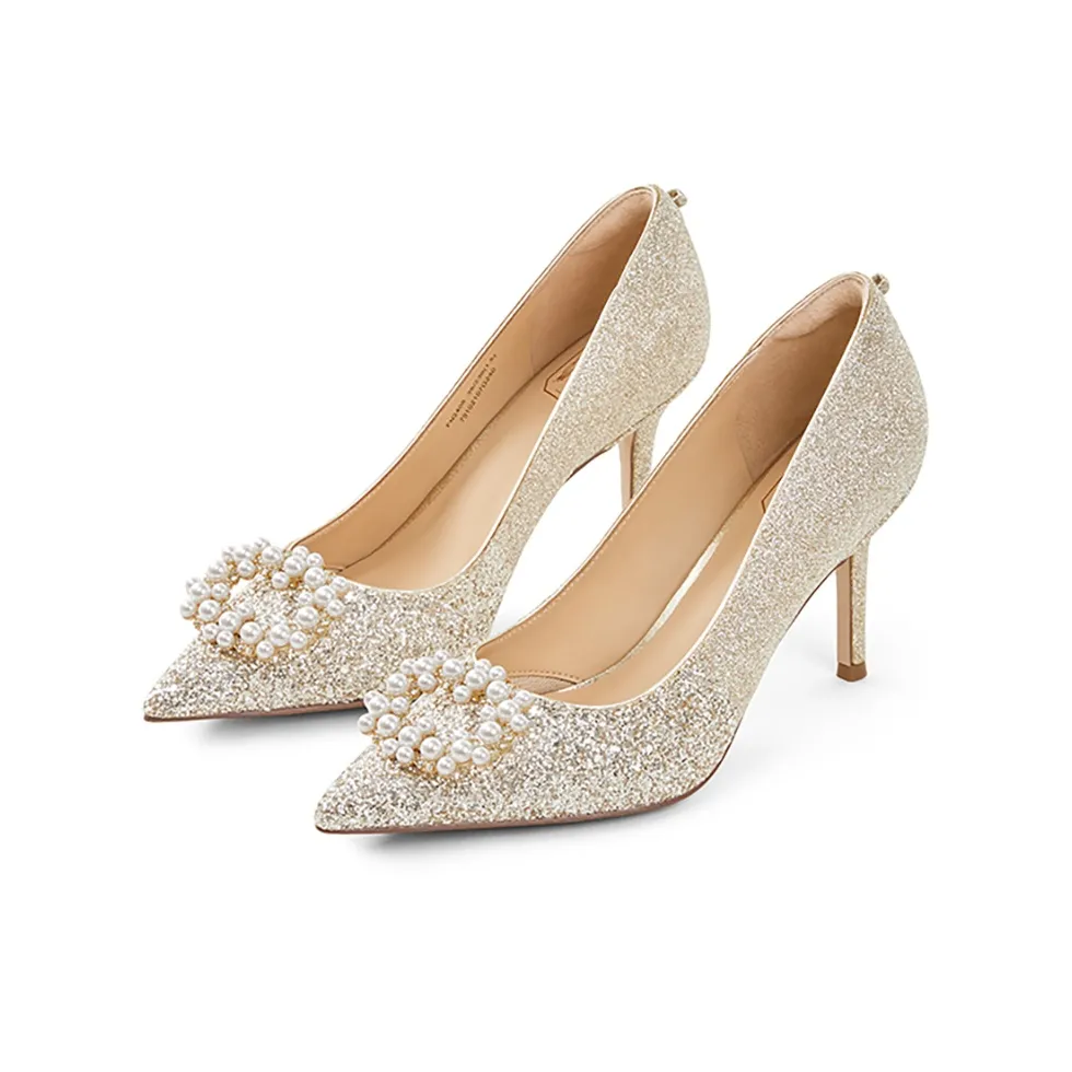 7or9 Белый Виноградный Искрящийся Вино Узкий каблук Высокие каблуки 9 см Женские Светло-золотой