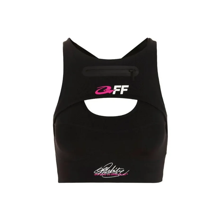 OFF-WHITE For Run Logo Printed Cut-Out Sports Bra