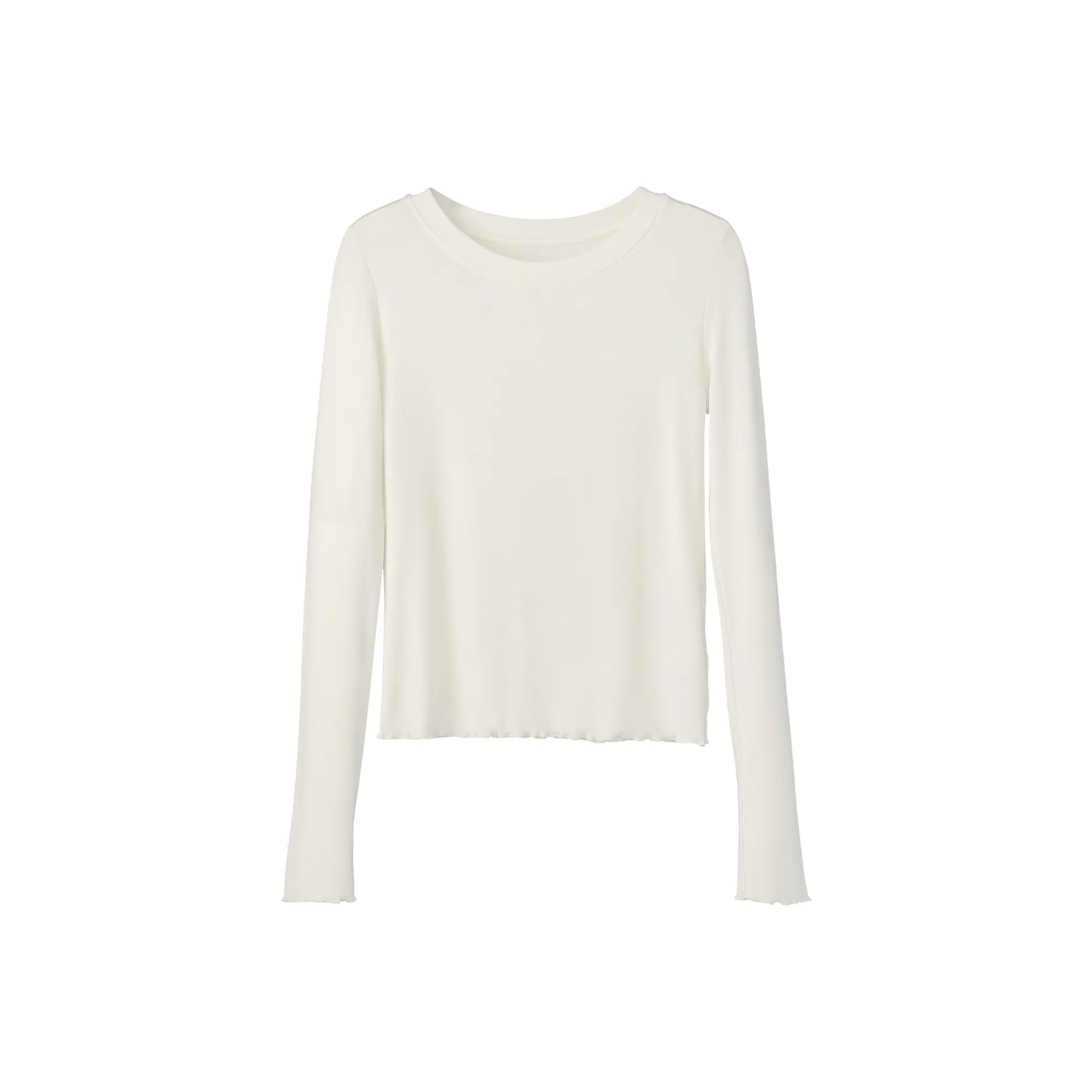 Fstudio Весенний Корейский стиль Круглый вырез Однотонный Рюш Кружевная отделка Подкладочная ткань T-рубашка Женская