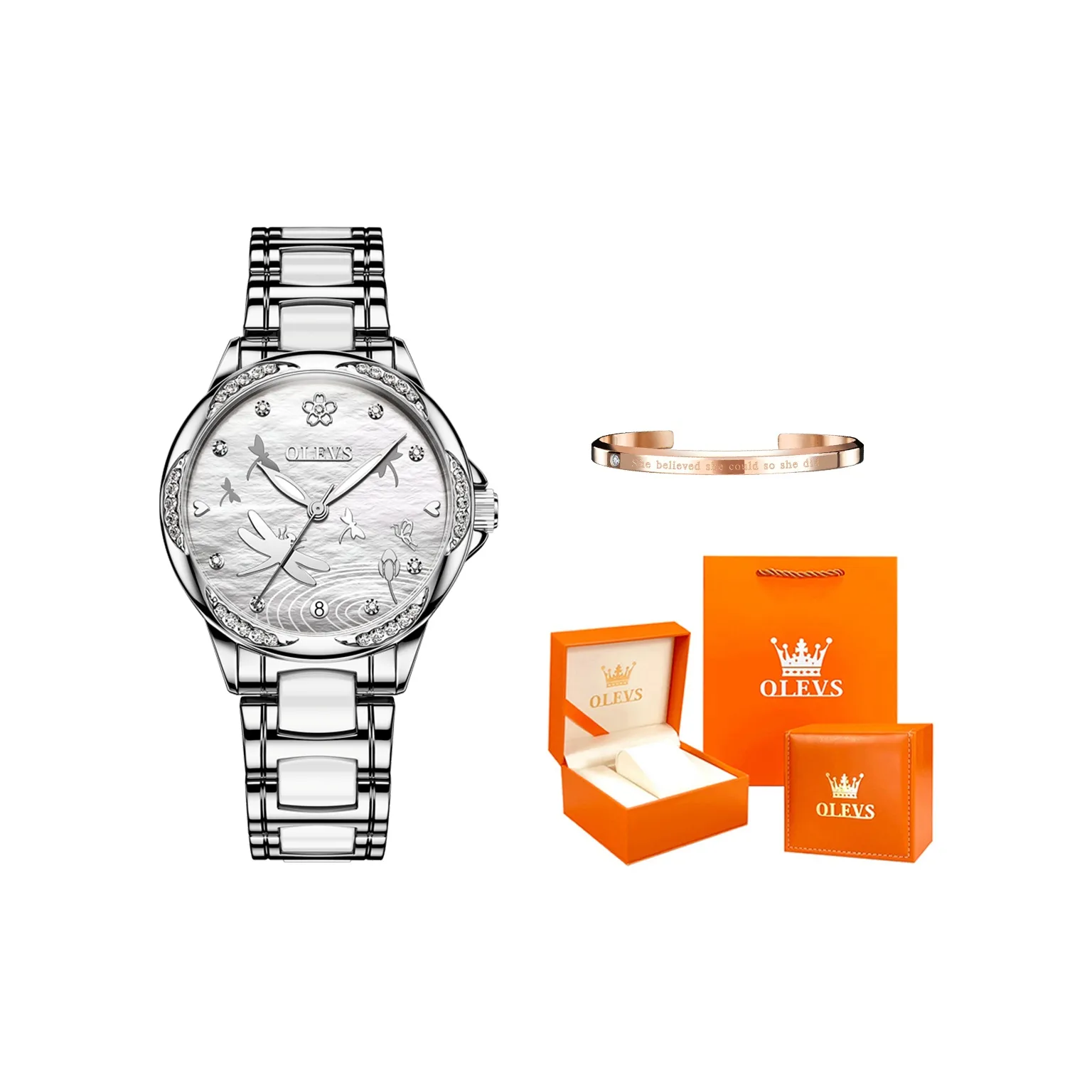 OLEVS Mechanical Movement Watch Women's Watch White Dial