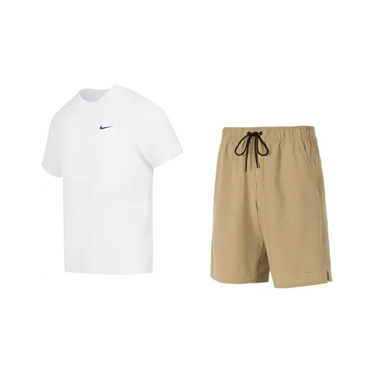 Nike Casual Sportswear Men's White T Shirt+Khaki Shorts