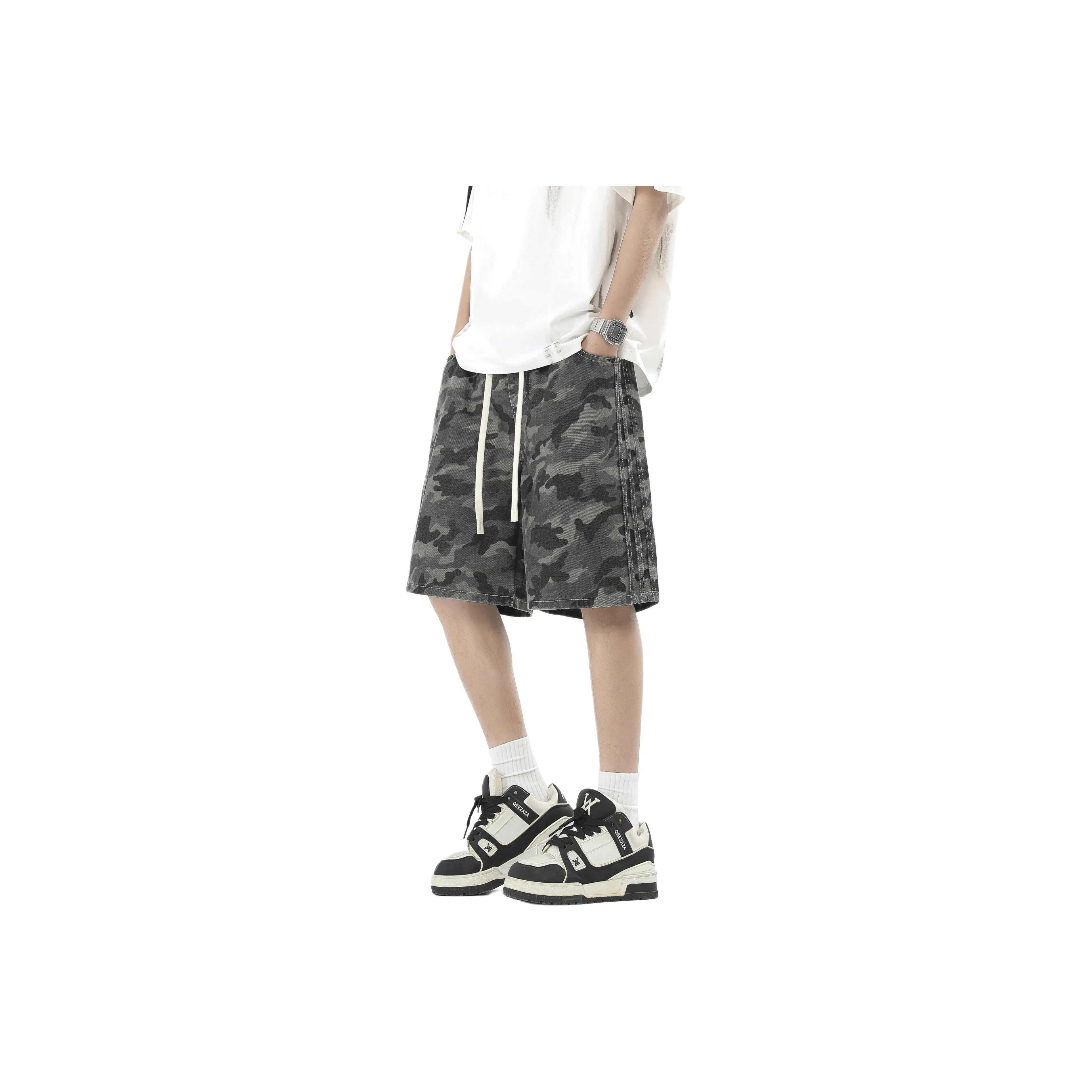 Menglaini Denim Shorts Unisex Camouflage