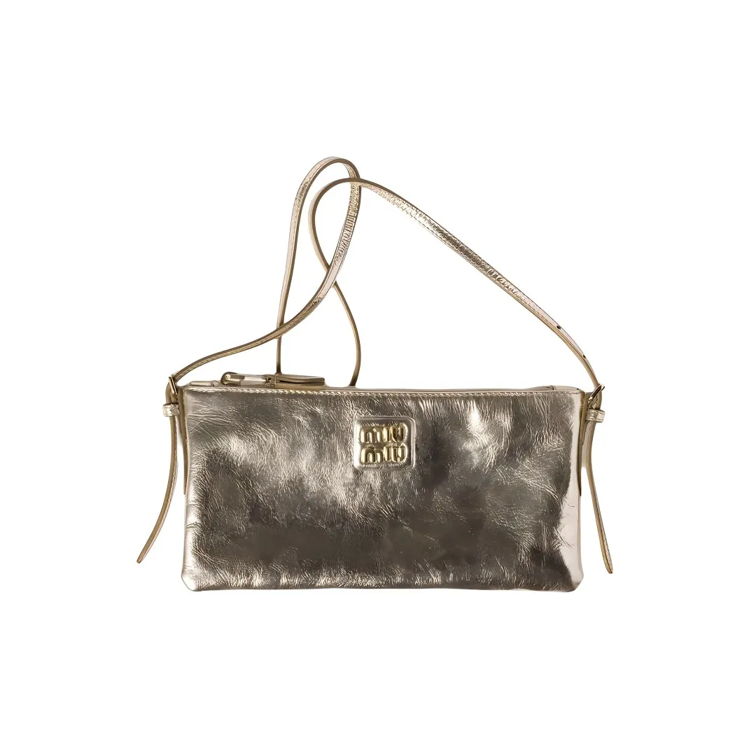 MIU MIU Lambskin Clutch Shoulder Bag Mini Women's Hematite Yellow
