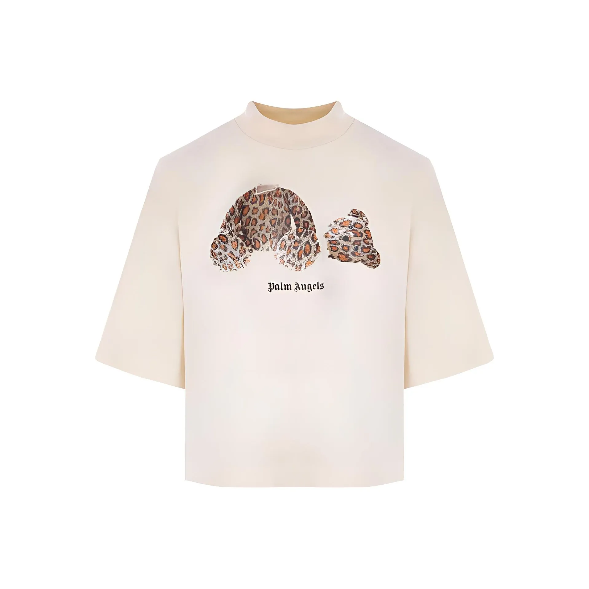 PALM ANGELS Women'ss Leopard Bear Cropped T Shirt Off White/Brown