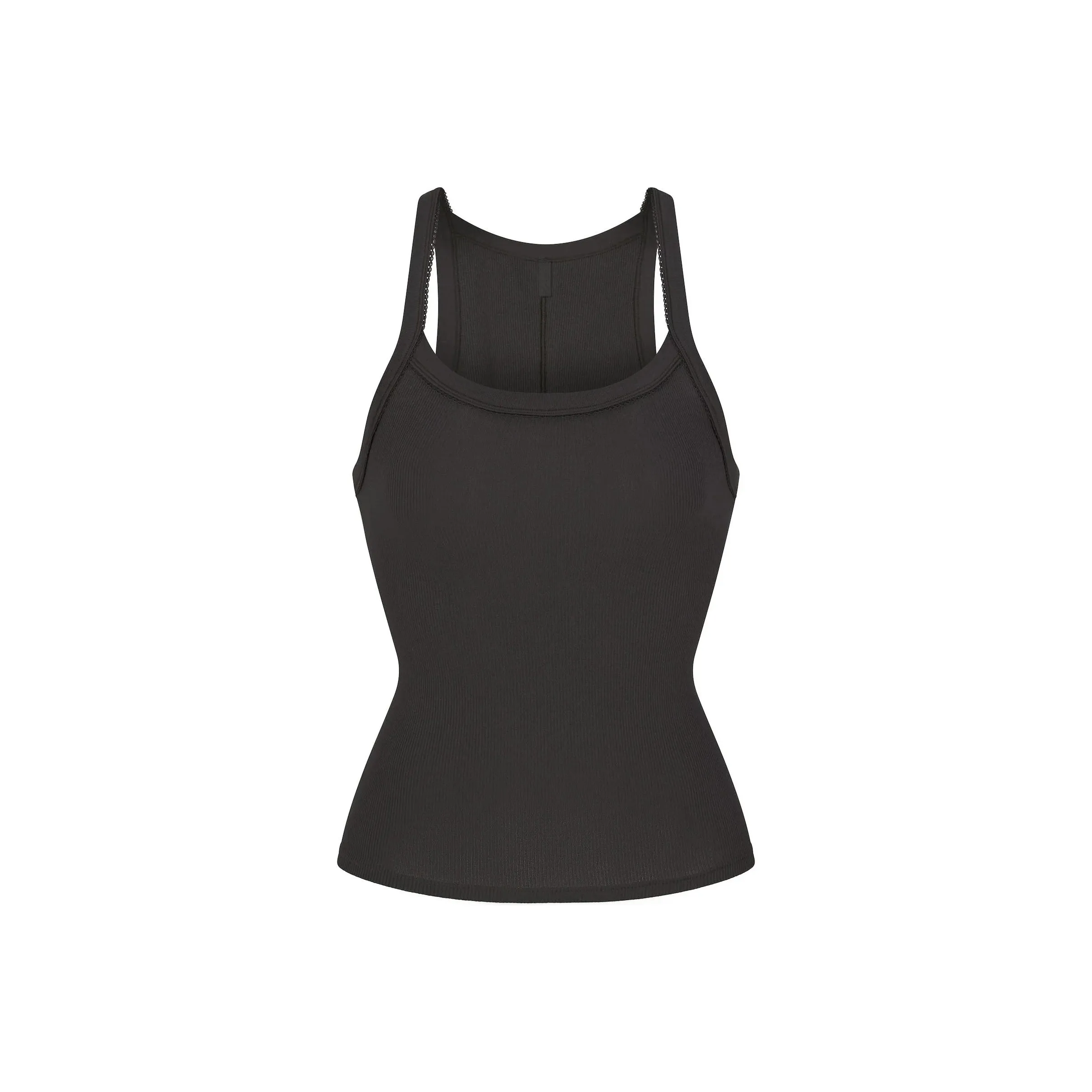 SKIMS COTTON RIB PICOT SCOOP TANK Top Women's SOOT/Smoke Gray