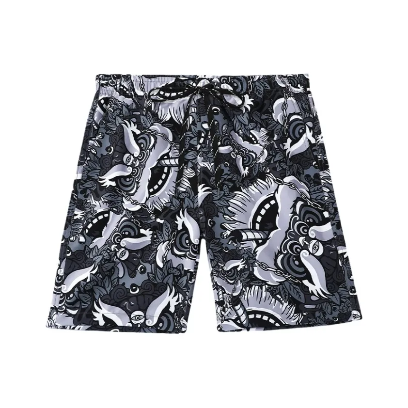 Youyou Swimming Shorts Men's Gray Black Lion Dance