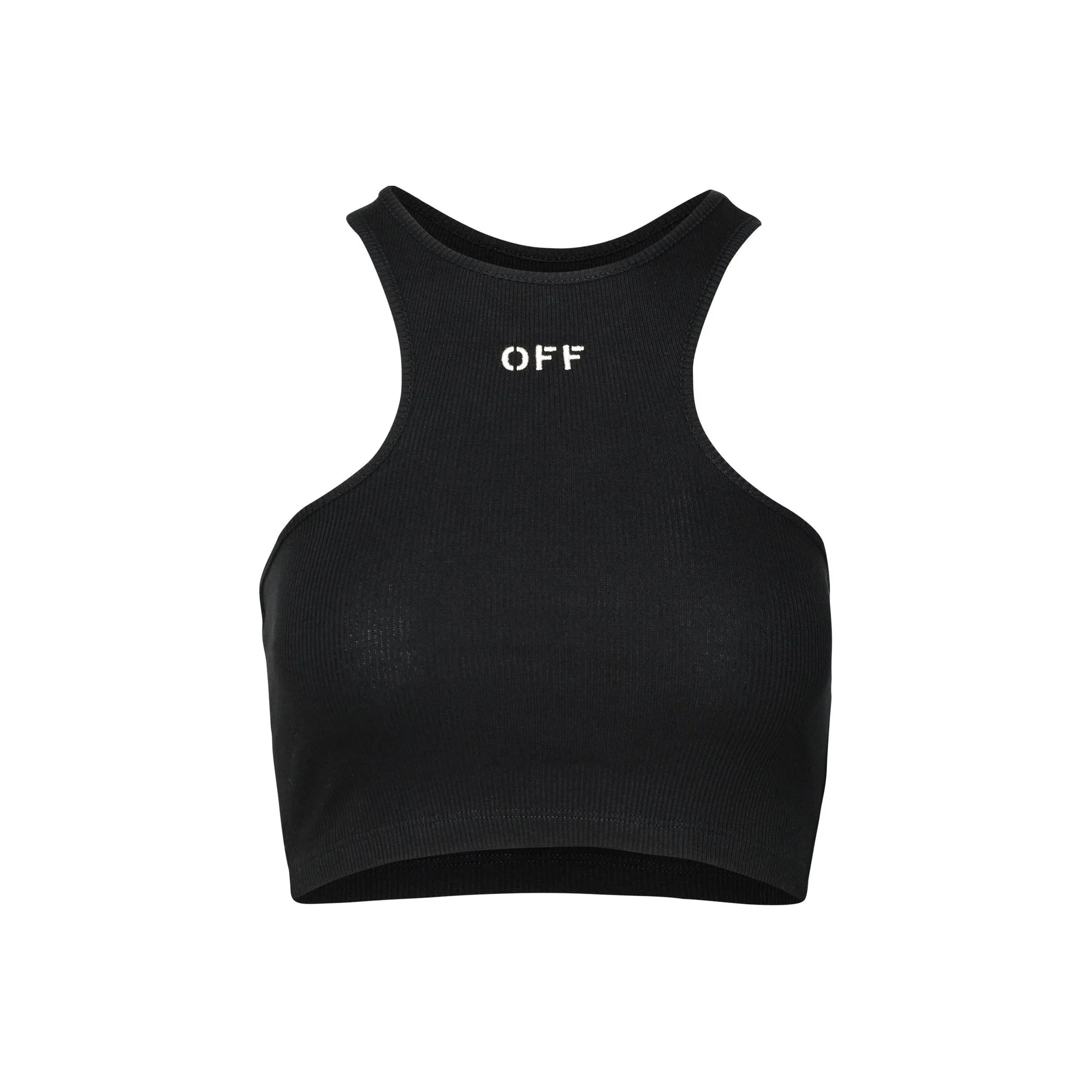 Off Белый Топ без рукавов Slim Fit Женский Черный