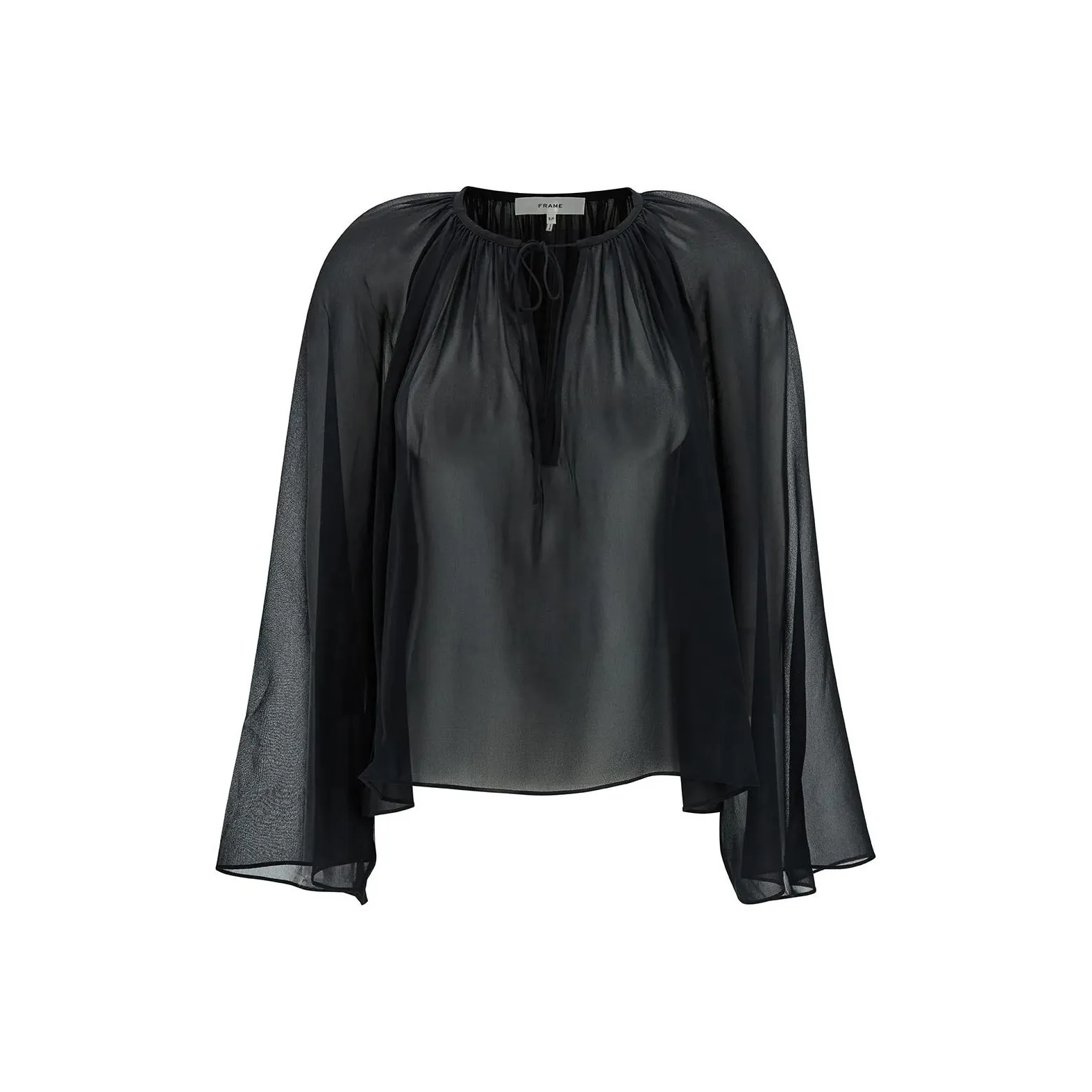 FRAME Shirred V neck Silk Blouse