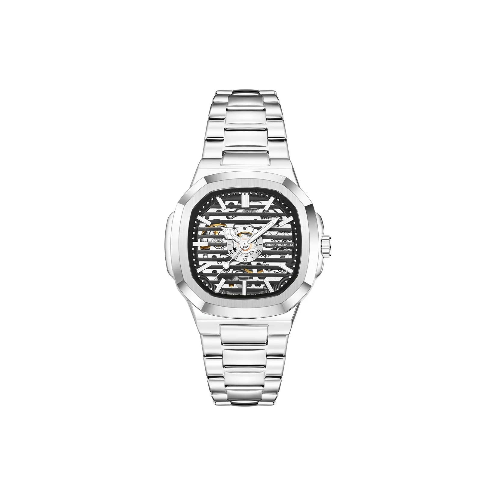 Corriberty Механический механизм ремешок из нержавеющей стали мужские часы серебристый циферблат