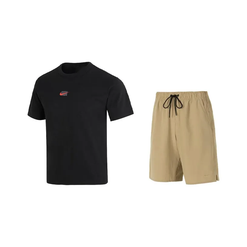 Nike Casual Sportswear Men's Black T Shirt+Khaki Shorts