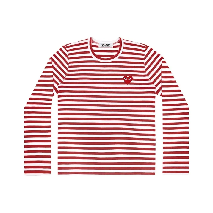 CDG Play T-Shirt Женская Красная Белая Горизонтальная Полоса