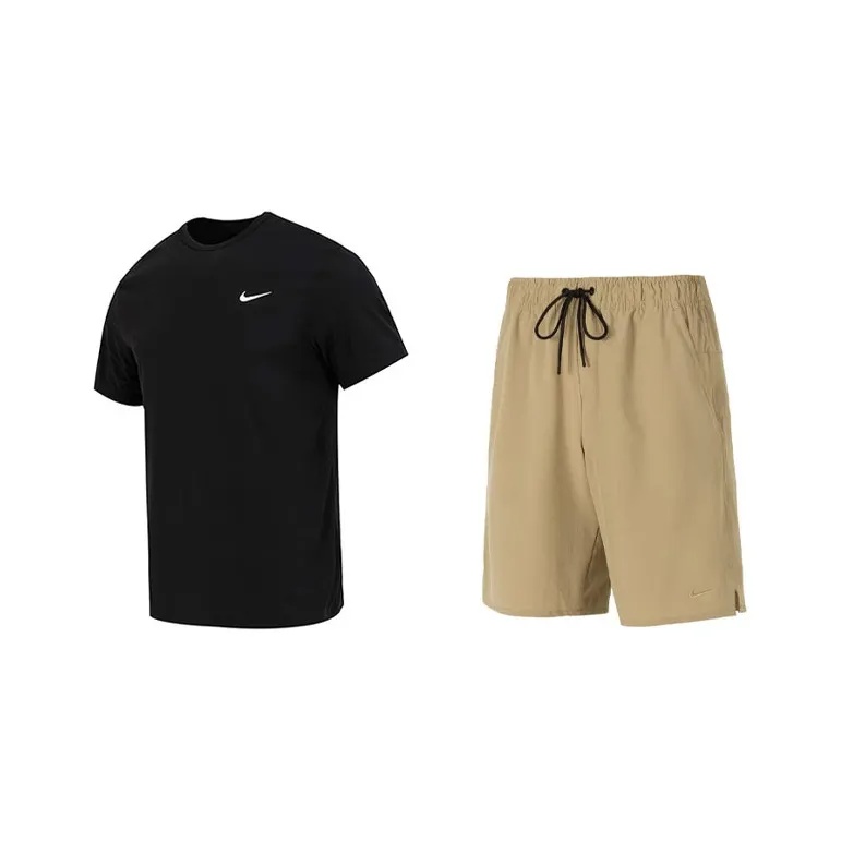 Nike Casual Sportswear Men's Black T Shirt+Khaki Shorts