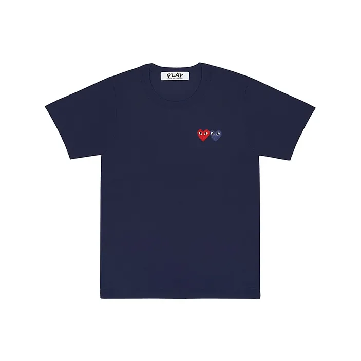 CDG Play Navy & Red Double Heart T Shirt 'Navy'