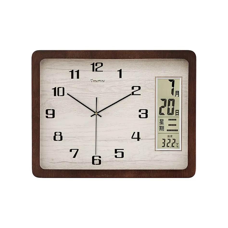 HENSE Кварцевый механизм массивная древесина настенные часы унисекс бежевый циферблат модель HW216