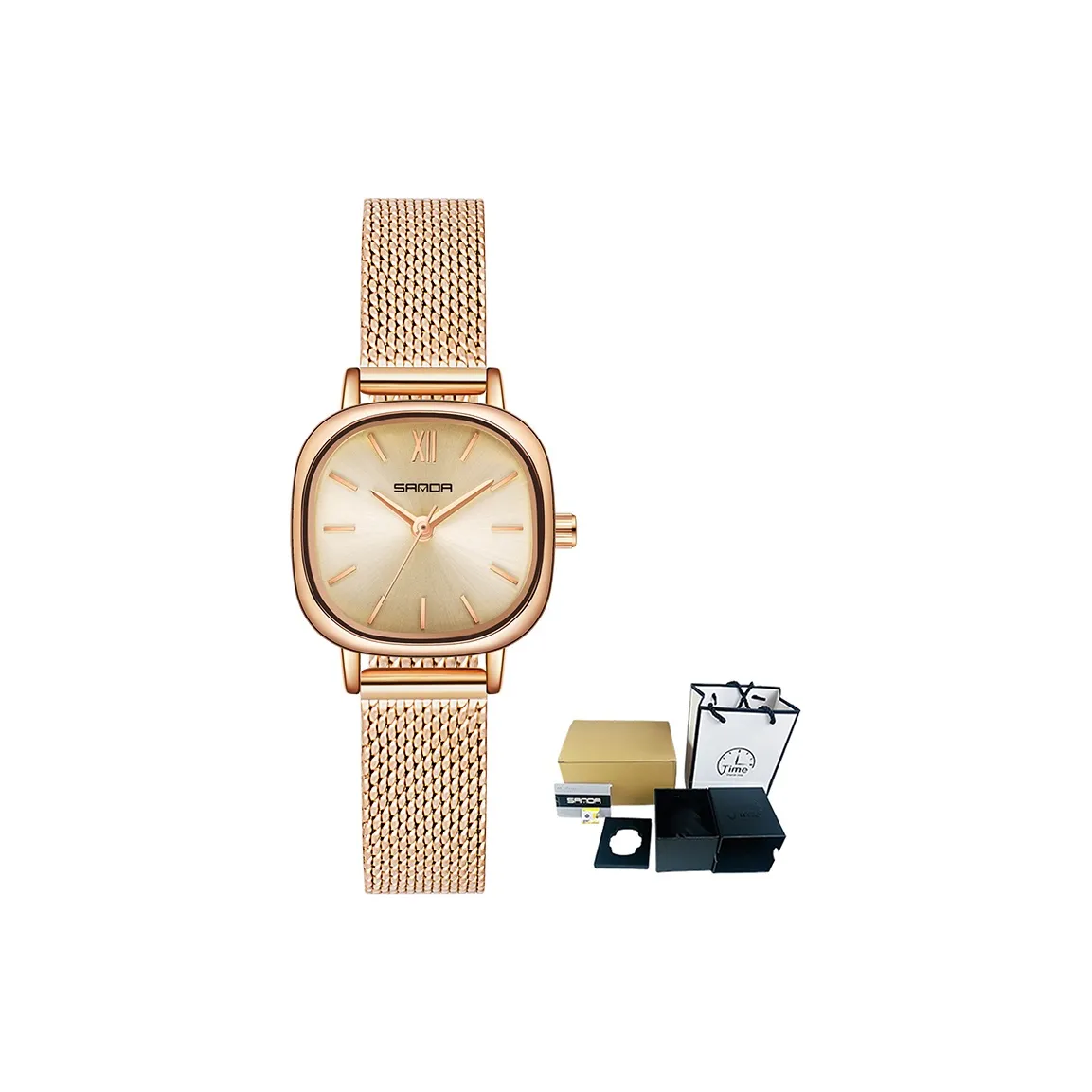 Sanda Кварцевый механизм нержавеющая сталь ремешок женские часы золотой циферблат