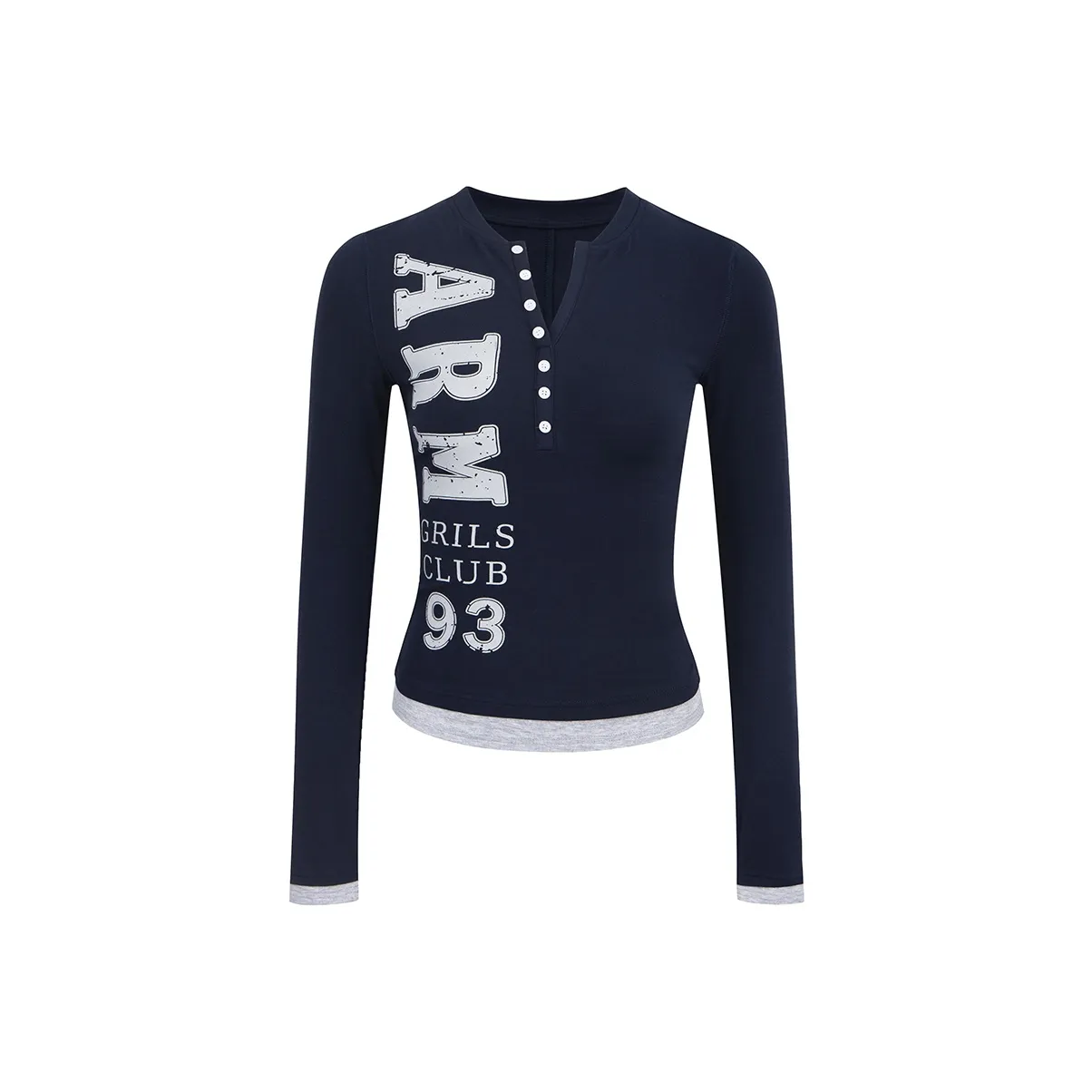 Ariseism Горячая девушка Облегающий крой Длинный рукав Т-рубашка Осенний и зимний Новый товар Внутренний топ Henley Стиль позиционирования Женские