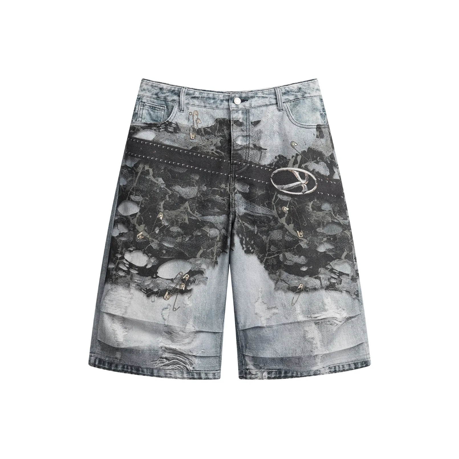 IMXS New Horse Run Collection Denim Shorts Unisex Gray Digital Print