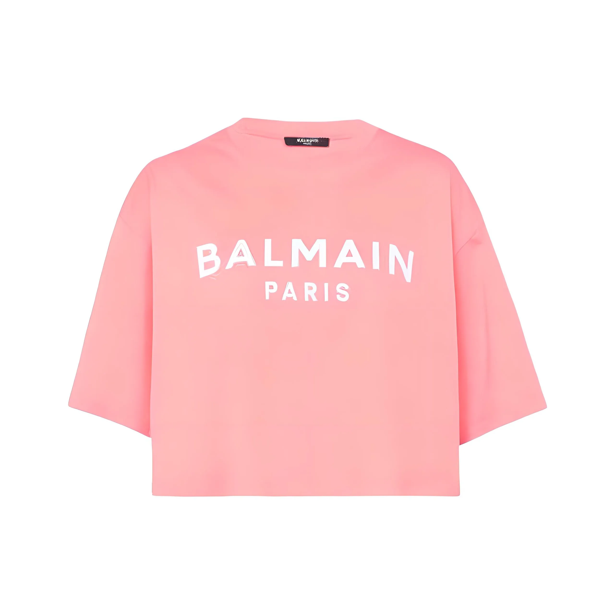 BALMAIN Cropped Print T Shirt 'Rose'