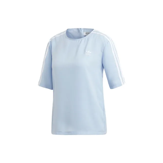 Adidas Originals 3 Stripes Комплект с короткими рукавами T-рубашка Женский Светло-синий