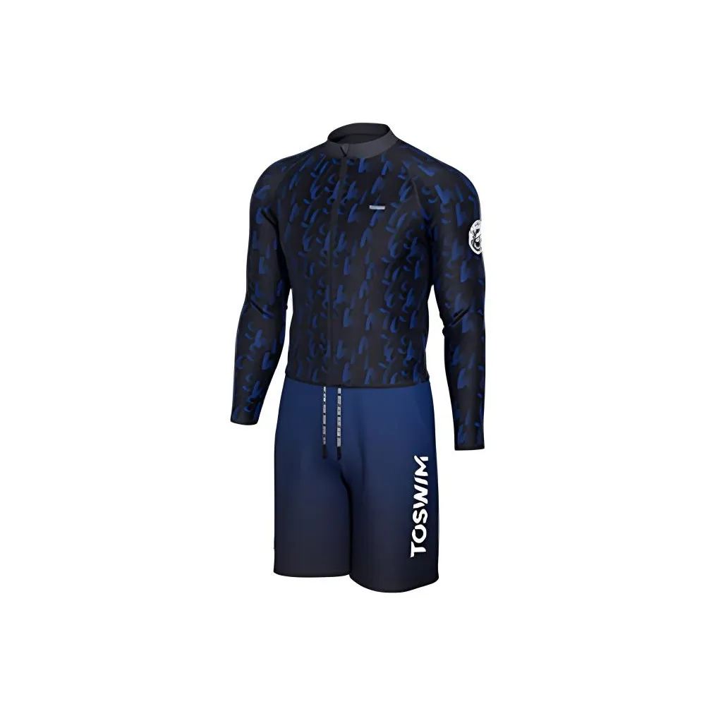 TOSWIM Men's Swimwear Men Clothing Sets Dark Light Letter Top+Double Layer Knee Length Beach Pants