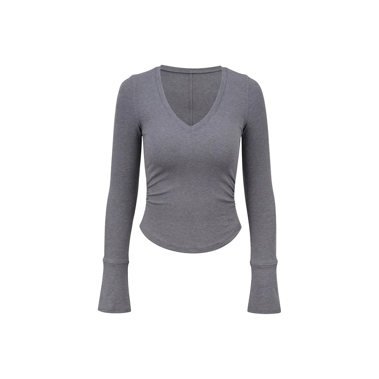 Ariseism Стандартный Универсальный Однотонный V-образный вырез Длинный рукав Т-рубашка Осенняя Новая Линия Утягивающий Топ Женский