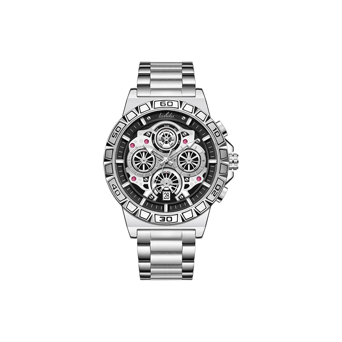Lushika The Heart of Machinery Series Кварцевый механизм Стальной ремешок Часы Мужские Серебристый циферблат