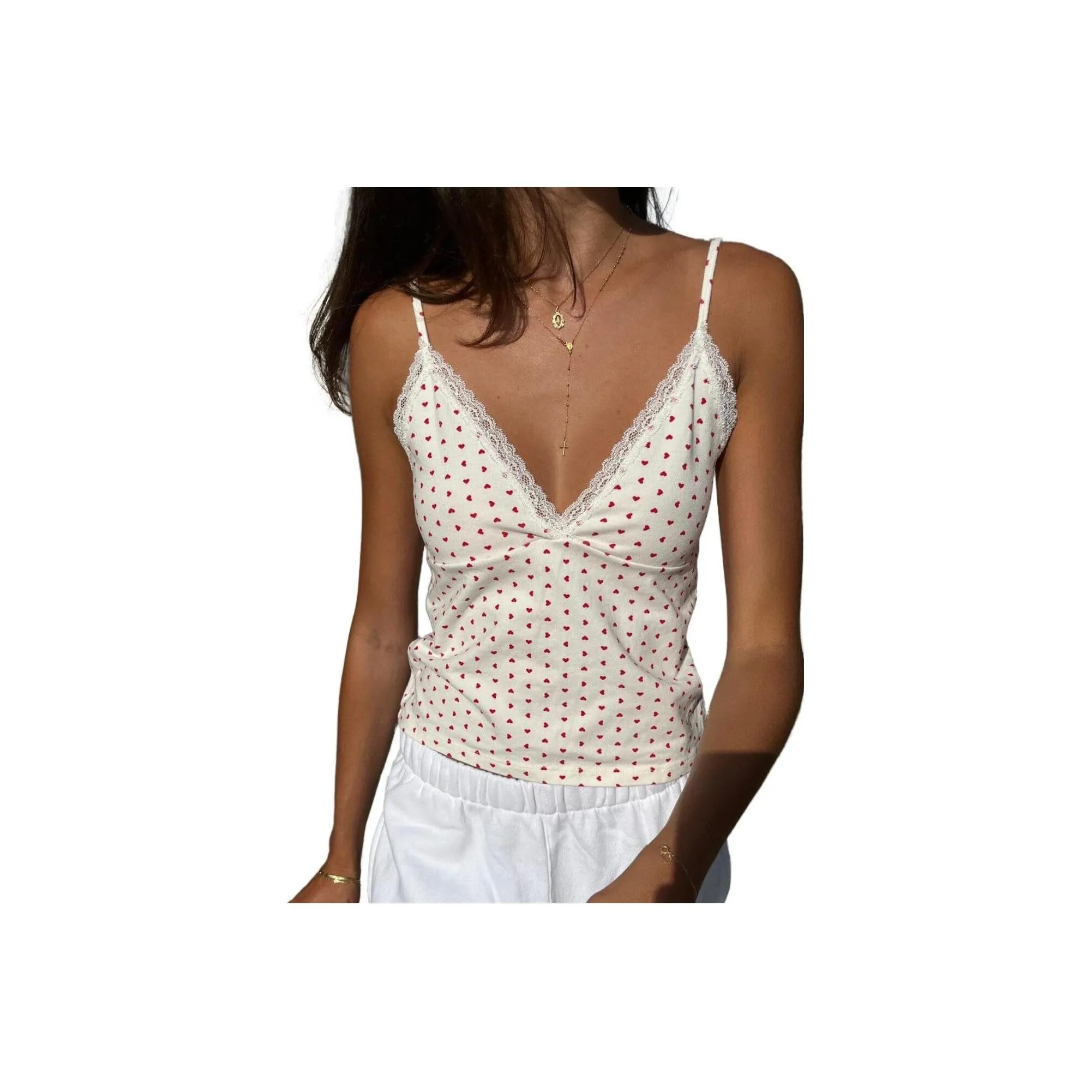 Brandy Melville Майка Женская Red Heart Белый