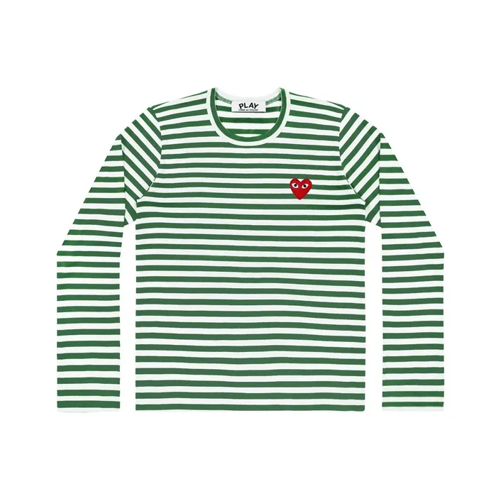 CDG Play T Shirt Women's Green And White Horizontal Stripes