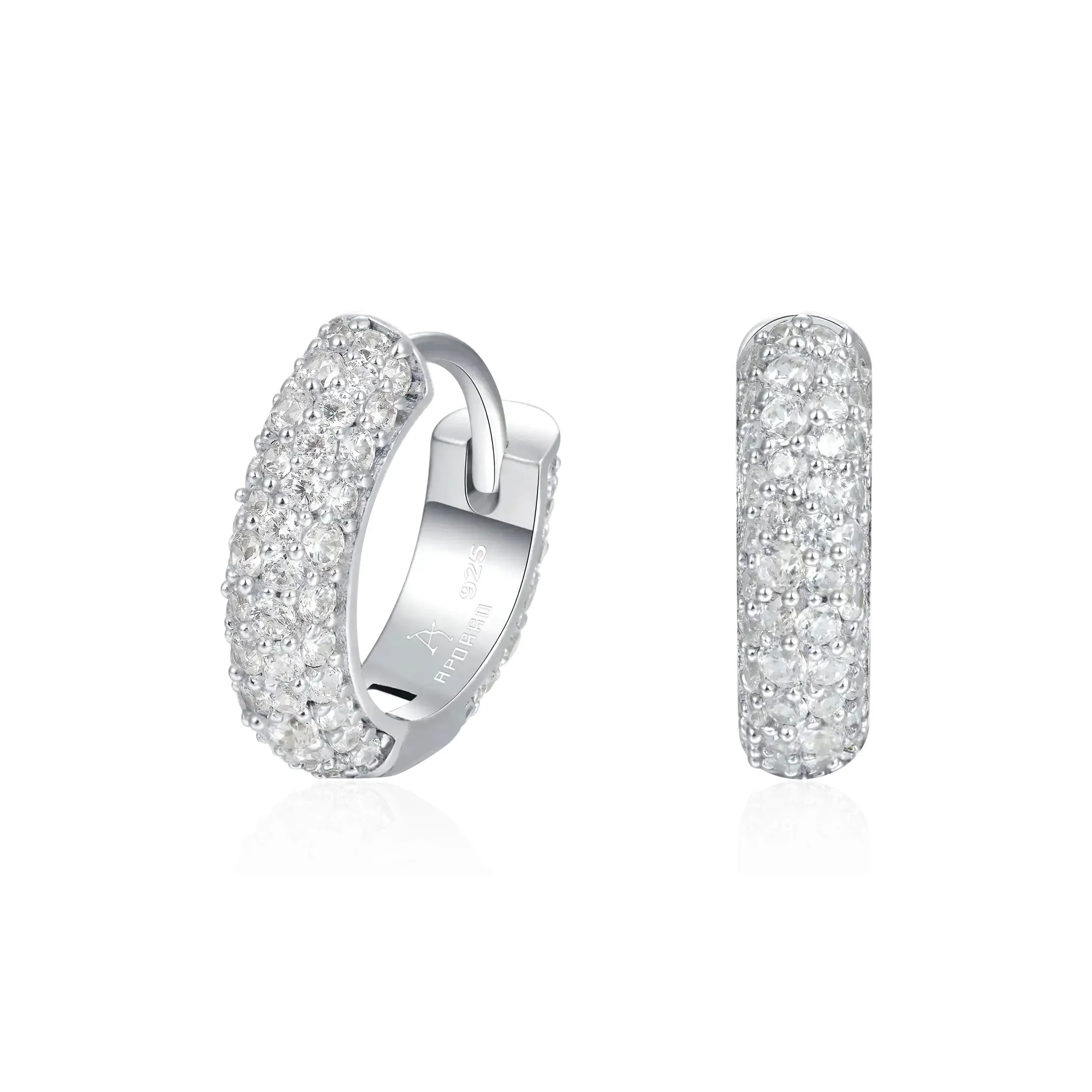 APORRO 925 Sterling Silver Earrings Unisex White Gold Plated/Black Gold White Diamond/Black Diamond