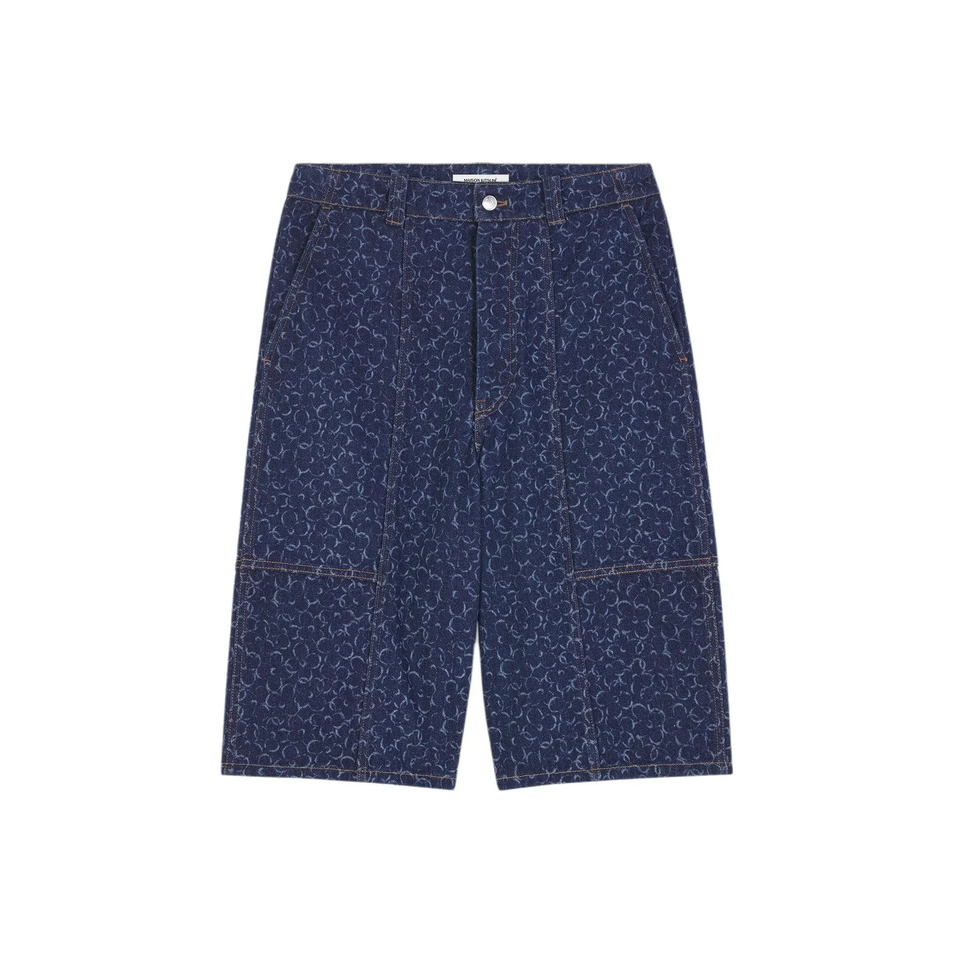 Maison Kitsuné Abstract Daisy Printed Knee Length Denim Shorts