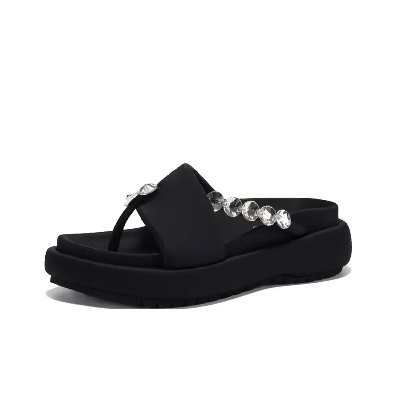 MXGM Rhinestone Abrasion-resistant Slippers Resistant Women's Black