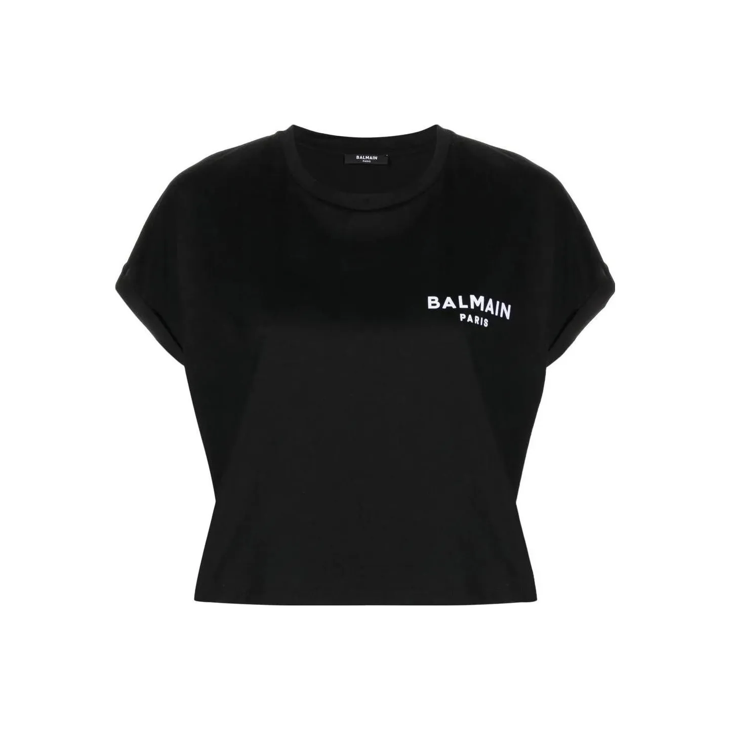 BALMAIN Cropped Eco Designed T Shirt With Small Flocked Logo 'Black/White'