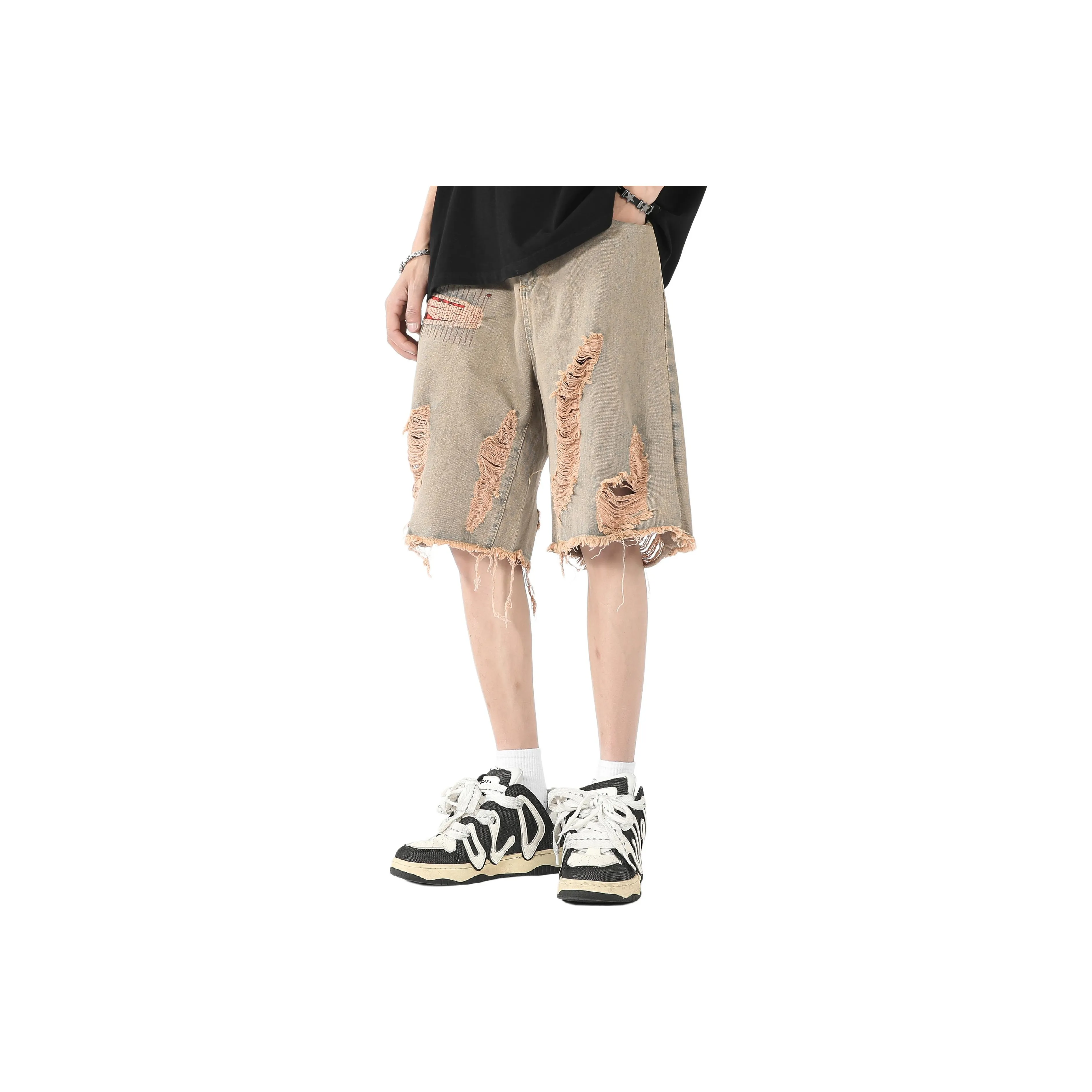 REXSHION Denim Shorts Unisex Yellow Mud