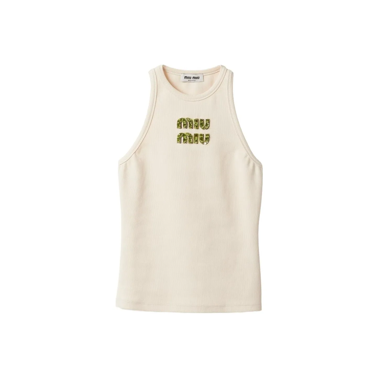 MIU MIU SS24 Embroidered Logo Knit Top Sleeveless