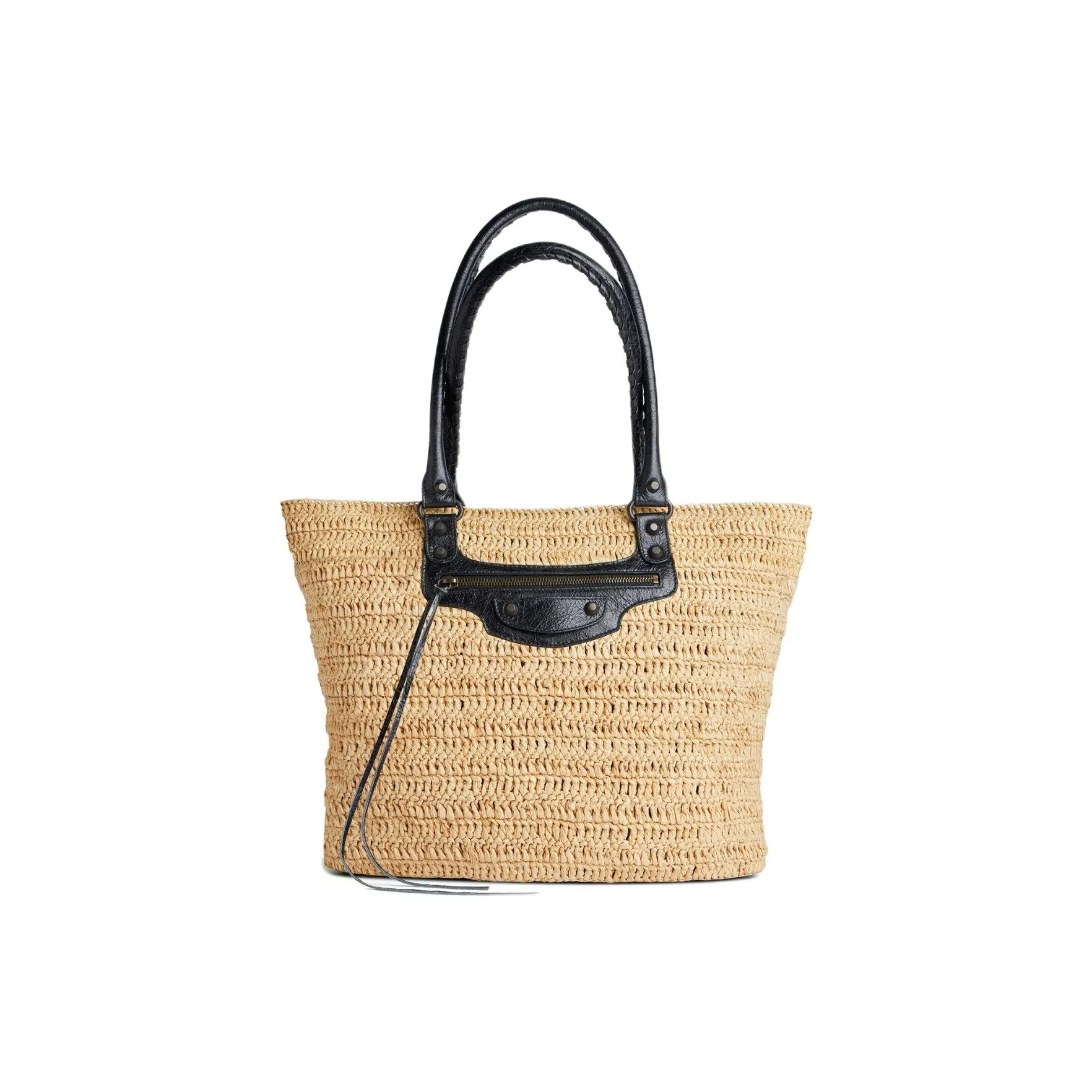 Balenciaga Le City Raffia Leather trimmed Tote Bag